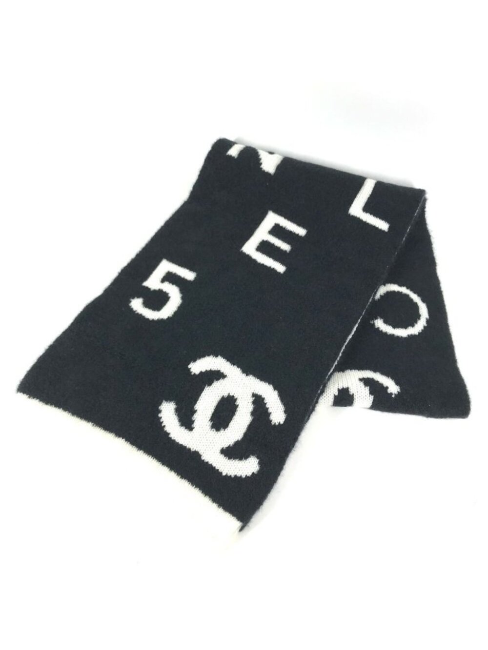 Chanel Scarf CC Logo Wool Cashmere Black